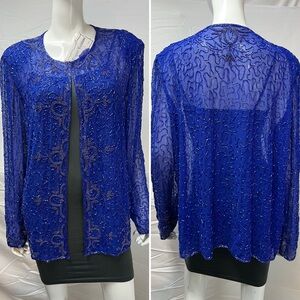 NWT Elegant Fashions Women’s XXL Chiffon Beaded Cobalt Blue Beaded Jacket Formal